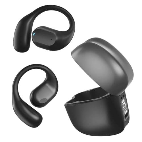 Joysico Open Ear Earbuds Wireless Bluetooth 5.4 Headphones w Over Ear Hook | Mic, 42H Playtime, IPX6, LED Display, 10M Range, Secure Fit for Sports Running Cycling, Comfort for Sensitive and Small Ears
