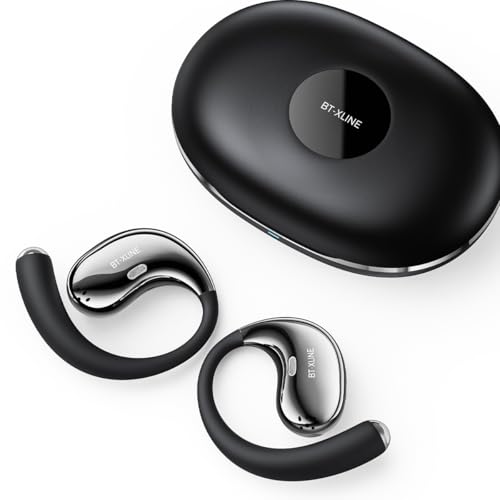 Open Ear Bluetooth Headphones, Ear Hook Headphones, Wireless Ear Buds | with Earhooks, Touch Control Earphones for Running, Hiking & Outdoors - color: Black