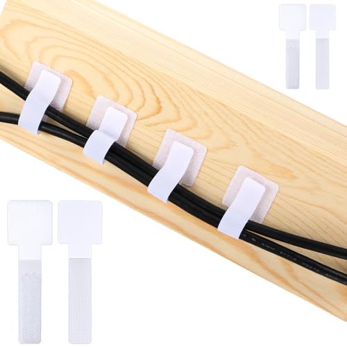 50 Pcs Cable Management Under Desk Wire Clips Under Table Hook and Loop Cable Straps White Adjustable Self-Adhesive Cables Ties Reusable Cord Organizer Holder for Home, Office