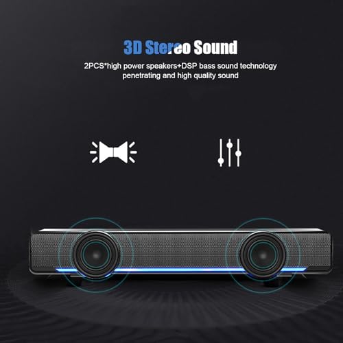 Wired Speaker, USB Wired Stereo Soundbar, 3D Stereo Sound PC Soundbar with DSP Bass Technology for Laptop, Smartphone, Tablet, for Home Office (Black) - color: Black