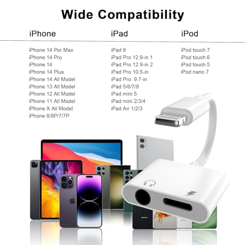 [Apple MFi Certified] Lightning to 3.5mm Headphone Jack Adapter | 2Pack iPhone Headphone Adapter Aux Audio Charger Dongle Cable Splitter Adapter Connector for iPhone14/Pro Max/13/Plus/12/11