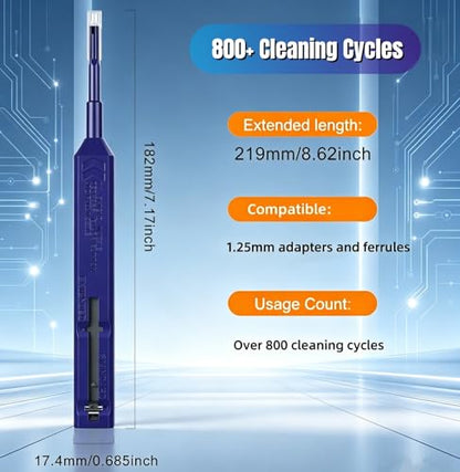 Fiber Pen Cleaner for LC/MU Connectors, 1.25mm UPC/APC Ferrule Cleaner, One-Push Fiber Optic Cleaning Tool with Extendable Probe (2.38” to 3.63”), 800+ Cleans per Unit, Anti-Static - 10 Pack - size: 1.25mm