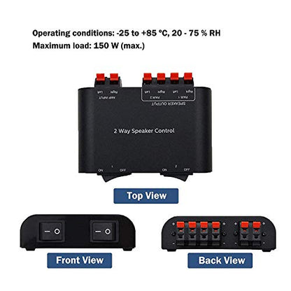 A ADWITS 2-Channel Speaker Switcher Selector Box with Terminal Claps 150W RMS per Channel, Black