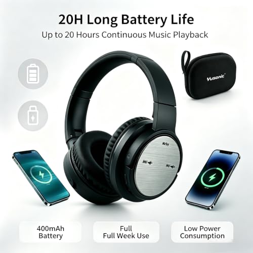 BS660 Bluetooth Headphones, 40mm Deep Bass Over Ear Wireless Headset with Bluetooth 5.3, Invisible Touch Control, 400Mha Battery, Foldable Comfort Earpads with Portable Carry Case for Travel - color: Black
