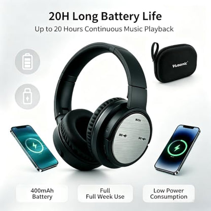 BS660 Bluetooth Headphones, 40mm Deep Bass Over Ear Wireless Headset with Bluetooth 5.3, Invisible Touch Control, 400Mha Battery, Foldable Comfort Earpads with Portable Carry Case for Travel - color: Black