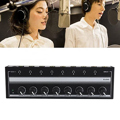 Headphone Amplifier - 8 Channel Mini Headphone Amp, Portable Stereo Headphone Amplifier, Bass Headphone Amp for Studio and Stage 100 to 240V
