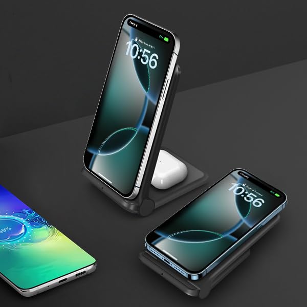2 in 1 Wireless Charger,Foldable 20W Fast Wireless Charging Stand Compatible with iPhone 17/16/16 Pro/15/14/X/AirPods,Dual Phone Induction Charge Station for Samsung,Pixel,Xperia,LG(No Plug) - color: Black