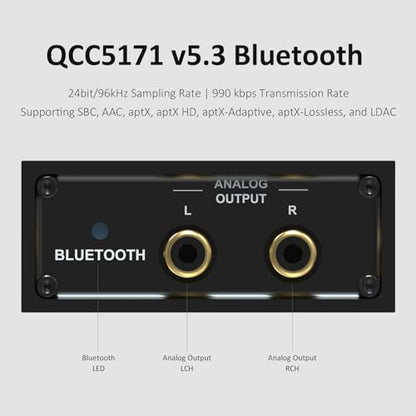 Bluetooth 5.3 Audio Receiver USB Decoder DAC QCC5171 for Home Stereo with aptX HD LDAC, Bluetooth Audio Adapter with Audiophile DAC, RCA Optical Coaxial Output for AV Receiver or Stereo Amplifier-BEA1