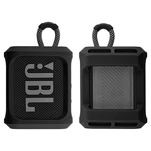 Silicone Case Cover for JBL Go 3 Portable Speaker with Removable Strap for Bike Golf Cart Travel Carrying Case Protective Sleeve Speaker Cover (Black) - color: Black