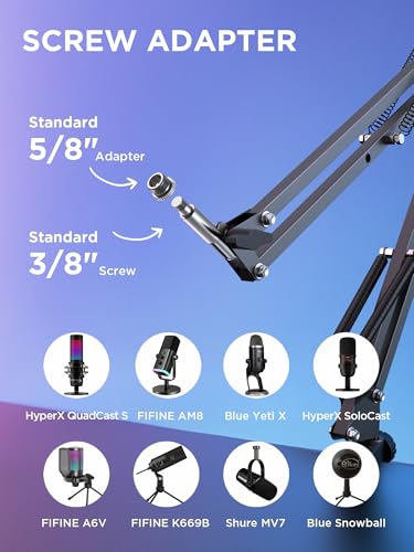 InnoGear Boom Arm Microphone Mic Stand for Blue Yeti HyperX QuadCast SoloCast Snowball Fifine Shure SM7B and other Mic, Medium + InnoGear Low Profile Mic Arm, 360° Rotatable Microphone Boom Arm Mic St