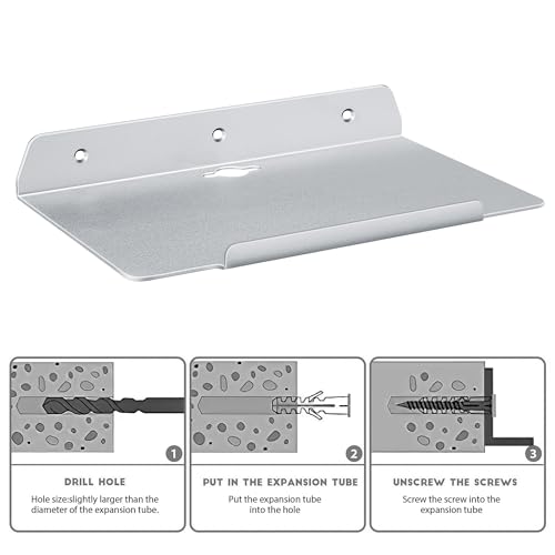 10.2''W x 6.3''D Small Floating Metal Wall Shelf,Deep Floating Shelves for Speakers,Cameras,Routers,Heavy Duty Metal Floating Wall Shelf with Lip for Bedroom,Bathroom,Living Room,Silver - color: 10''silver