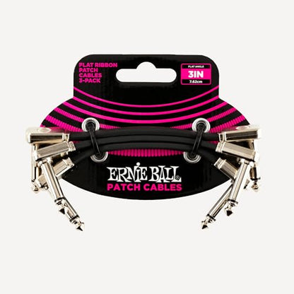Ernie Ball Flat Ribbon Patch Cable 3-Pack, 3in, Black (P06220) - color: Black, size: 3 Inch, style: 3-Pack