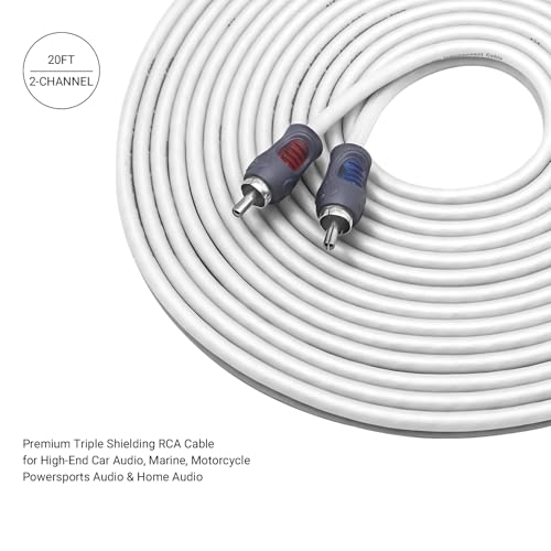 RECOIL RMI220 2-Channel 20ft RCA Audio Interconnects Cable Triple-Shielded | Tinned Oxygen Free Copper for High-End Car Marine Motorcycle UTV ATV with Noise Rejection