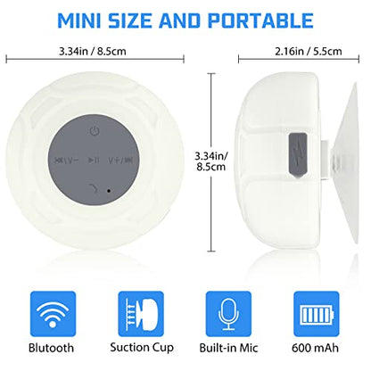 Waterproof Bluetooth Shower Speaker Portable Wireless Water-Resistant Speaker Suction Cup,Built-in Mic Gifts for Kids Speakerphone for iPhone Phone Tablet Bathroom Kitchen - White - color: White