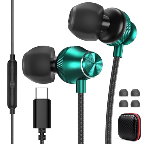 USB C Headphones Wired Earbuds for Samsung S26 S25 S24 S23 A16 A17 | in-Ear Earbuds Wired Noise Isolating With Microphone for iPhone 17 16 Pro Max/iPad 11 A16/Pixel/Android Small Ear Kids - color: Green