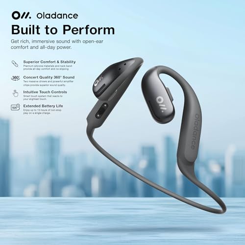 Oladance OWS Sports True Wireless Open-Ear Headphones, IPX8, 15H Playtime | Multi-Point Connectivity, Bluetooth 5.3, Durable Neckband, Virtual Bass 2.0, Liquid Silicone, Amplifier Chip - color: Grey