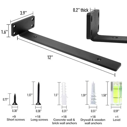 HITOMEN Heavy Duty Floating Shelf Brackets, 12-Inch (1/5'' Thick) Hidden Shelves Hardware, Iron L Brackets, Rustic Industrial Black Metal Wall Shelving Supports, 4 Pack - size: 12 Inch, style: 4 Pack