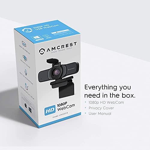 Amcrest 1080P Webcam with Microphone & Privacy Cover, Web Cam USB Camera, Computer HD Streaming Webcam for PC Desktop & Laptop w/Mic, Wide Angle Lens & Large Sensor for Superior Low Light (AWC201-B)