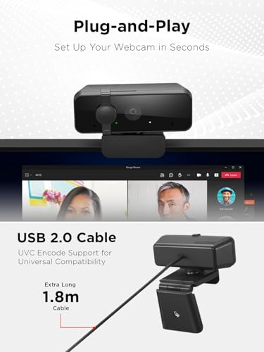 Lenovo 310 FHD Webcam, 1080p, FHD Resolution @30 FPS, Plug-and Play USB Connectivity, 1.8M Cable, 2 Integrated Microphones, External Privacy Shutter, Black - color: Black, style: 310 FHD