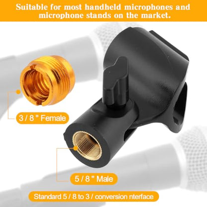 3 pcs Universal Microphone Clip Holder, Adjustable Mic Holder for Stand with 2 pcs 5/8" Male to 3/8" Female Screw Adapter for Wired Wireless Microphone Stand(black)