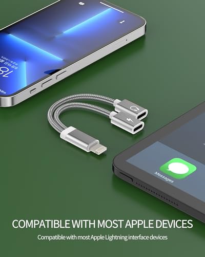 Dual Lightning Jack Splitter MFI Certified (2 in 1) for iPhone Headphone Adapter Charge Aux Dongle Cable Charging Earphone Audio Connector for 14 13 12 11 Pro Max X 7 8 Plus for iPad Charger