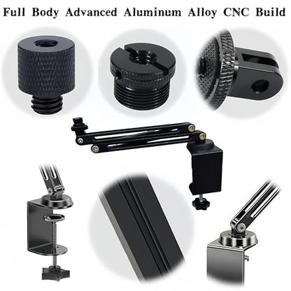 Low Profile Mic Boom Arm, 360° Rotatable 3-Section Foldable Desk Microphone Stand, 2.5kg Heavy Duty C Clamp Mic Mount with 1/4 3/8 5/8 Screw Adapter for Streaming Podcast(C Clamp Mount) - color: C Clamp Mount
