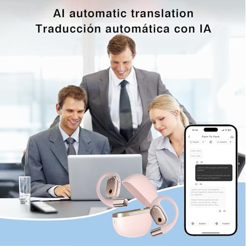 TUINYO AI Al Headphones - True Wireless Translation with 35Hrs Playtime, Premium Sound & Built-in Mic - Ideal for Travel & Language Learning-Pink