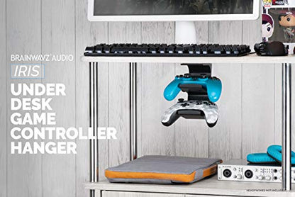 The IRIS - Under Desk Dual Universal Game Controller Mount Holder Hanger for XBOX ONE, SERIES X, PS5, PS4, PS3, SWITCH, STEELSERIES Gamepad & More, No Screws by Brainwavz - color: IRIS - Dual Controller Mount