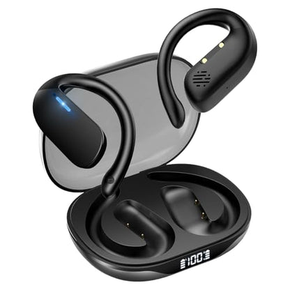 Open Ear Earbuds, Spatial Audio Wireless Earbuds with Smart Digital Display | Bluetooth Headphones 5.4, 36H Playtime, IP7 Waterproof, Touch Control Operate Fit Cycling, Running, Workout, Travel, Gaming