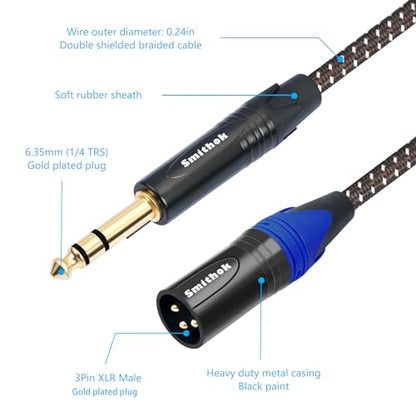 Smithok 2Pack 1/4" to XLR Cable,Heavy Duty Nylon Braided,Gold Plated Plug,Balanced 1/4" TRS (Quarter Inch 6.35mm) to 3pin XLR Male Patch Cable, Microphone Cable-3.3ft