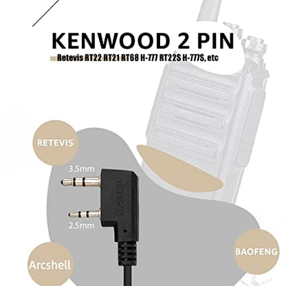 Retevis Walkie Talkie Earpiece with Mic, for RT22/RT68/RT21/H777/RT68H | Coil Tube, 2 Pin, Compatible with Baofeng UV-5R, Kenwood, Pxton 2 Way Radio, Security Two Way Radio Headset(1 Pack)