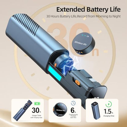 Wireless Lavalier Microphone for i Phone Android,Mini Clip-on/Magnetic Mic with 3-Mode Noise Cancellation,100FT Range,30H Battery Charging Case for USB-C Smart Device Vlog/Video Recording/Interview