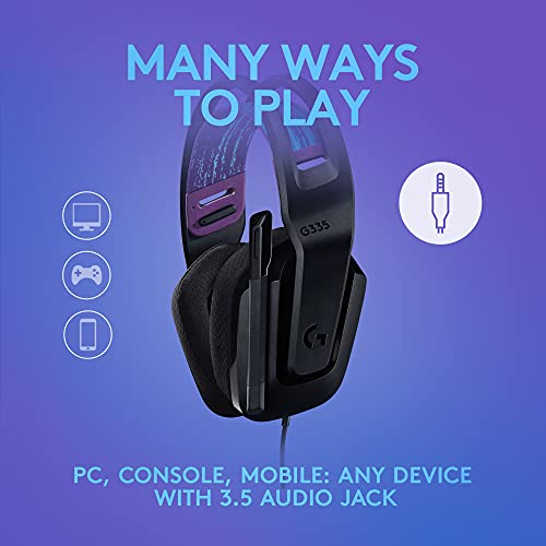 Logitech G335 Wired Gaming Headset, with Flip to Mute Microphone, 3.5mm Audio Jack, Memory Foam Earpads – Black & 05 Lightspeed Wireless Gaming Mouse, Hero 12K Sensor, 12,000 DPI, Lightweight - Black