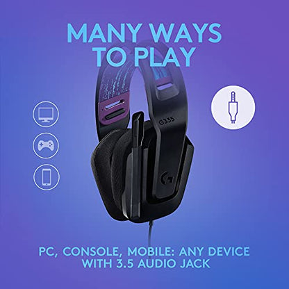 Logitech G335 Wired Gaming Headset (with Flip to Mute Microphone) - Black | Flip to mute microphone, 3.5mm audio jack, memory foam earpads, compatible with PC, PlayStation, Xbox, Nintendo Switch - color: Black, style: Wired