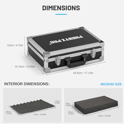 Phenyx Pro Medium Carrying Case with Customizable Pre-Diced Foam | Aluminum Alloy Frame, Protective Gear Storage, Wireless Mic Systems, Camera Gear Transport - size: Medium (17.1×12.6×4.1 Inch)