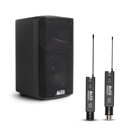 ALTO TX408 350W 8" Powered PA Speaker Bundle with XLR Mic Receiver and Transmitter for Live Performances, Events, Karaoke, Public Address, Presentations - size: 8" PA Speaker