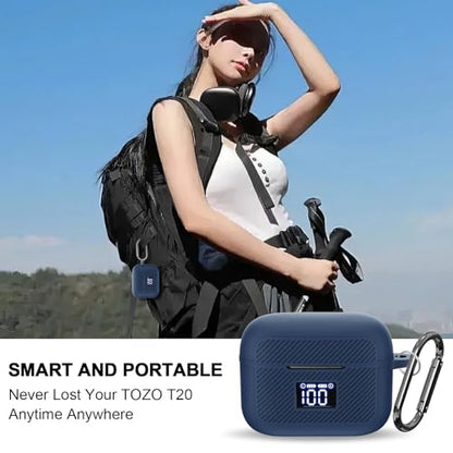 Compatible with TOZO T20 Case Cover, Soft Silicone Skin Case with Keychain, Shock Absorbing and Anti-Drop Protective Case with LED Power Display for Men and Women [Front LED Visible] Dark Blue - color: Dark Blue