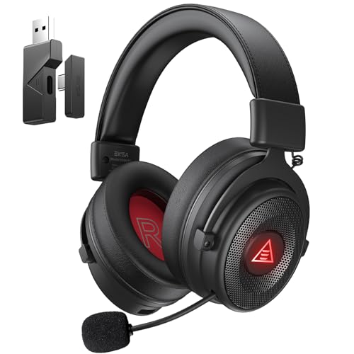 EKSA USB Gaming Headset for PC - Computer Headset with Detachable Noise Cancelling Mic, Surround‑Tuned Audio, 50MM Driver - Headphones with Microphone for PS4/PS5, Xbox One, Laptop, Office (Wireless) - color: Wireless Black