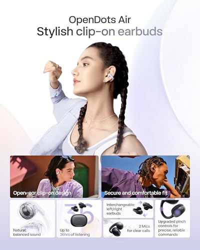 SHOKZ OpenDots Air Open-Ear Clip-On Bluetooth Earbuds, Black, Touch Control - color: Black