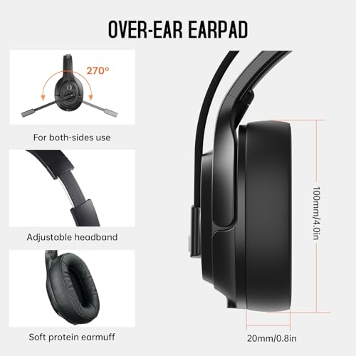 EKSA [Upgrated Trucker Bluetooth Headset with ENC Microphone, 99ft Wireless Range & 30H Talk Time, with Replaceable Ear Pad, Environmental Noise Cancelling Headphones All-Day Comfort for Drivers - style: Headset with Replaceable EarPad