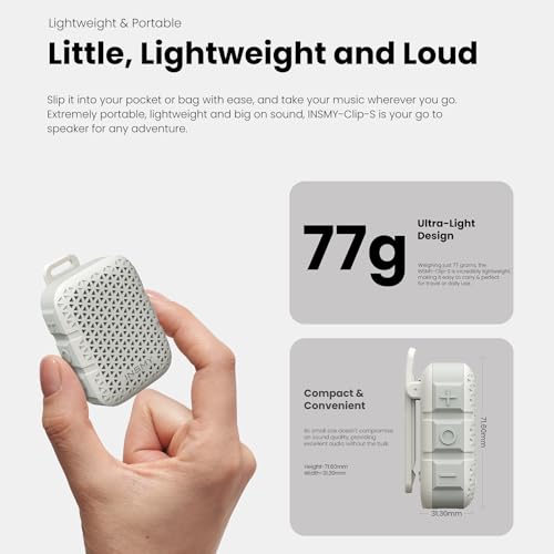 INSMY Wearable Bluetooth Speakers IP67 Waterproof Clip On Small Speaker | Portable Personal Speakers,Clean Sound,Stereo Pair,Wireless,ENC Built-in Mic,Lightweight for Golf Work Pool Gift (White) - color: white