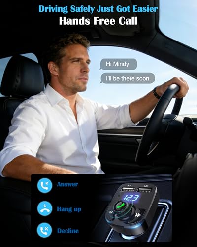 LIHAN Bluetooth Car Adapter 5.3, FM Transmitter, Dual USB Charger