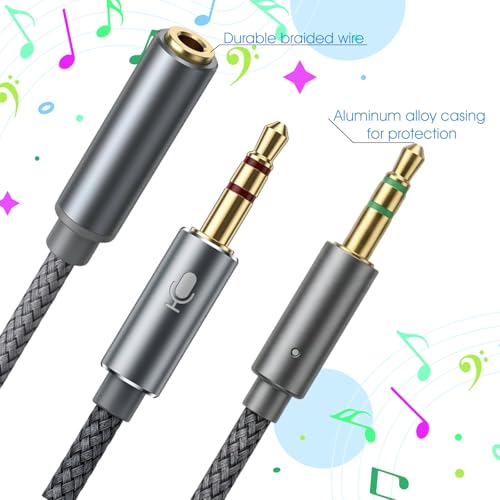 2PCS Headphone Mic Splitter, 3.5mm TRRS Female to Dual Male TRS Adapter