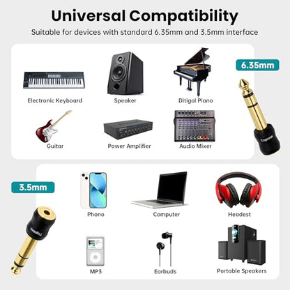 6.35mm 1/4 Inch to 3.5mm 1/8 Inch Adapter 2 Pack, 6.35mm Quarter Inch TRS Stereo Male to 3.5mm Female Jack Plug Gold-Plated Pure Copper Audio Converter Connector Premium Quality Series - color: 6.35mm(TRS) Male to 3.5mm Female, size: 2 Pack