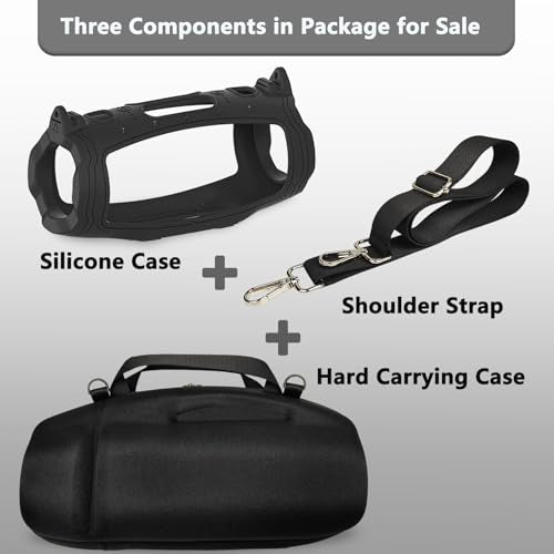 JCHPINE Silicone Cover and Carrying Case for JBL Charge 6 Bluetooth Speaker | Accessories for JBL Charge 6 AI Sound Bluetooth Speaker Protective Cases with Shoulder Strap (Black) - color: Black