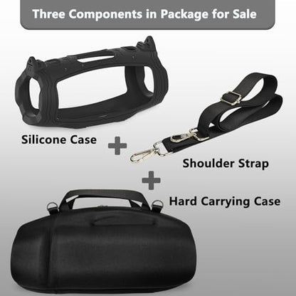 JCHPINE Silicone Cover and Carrying Case for JBL Charge 6 Bluetooth Speaker | Accessories for JBL Charge 6 AI Sound Bluetooth Speaker Protective Cases with Shoulder Strap (Black) - color: Black