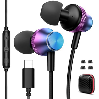 USB C Headphone Wired Earbuds for Samsung S26 S25 Ultra S24 A16 A17 | in-Ear Earbuds Wired Noise Isolating With Microphone for iPhone 17 16 Pro Max/iPad 11 A16/Pixel/Android Small Ear Kids - color: Purple