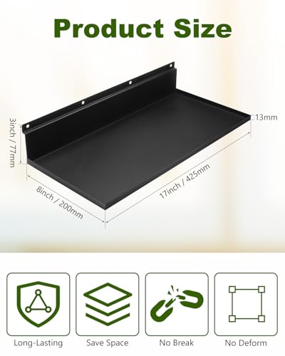 2 Pack 17×8 Inch Metal Slatwall Shelves, Black | Heavy Duty Slatwall Shelf, Slat Wall Hanging Shelf Accessories for Garage, Retail, Home Storage - style: 2 Pack Black