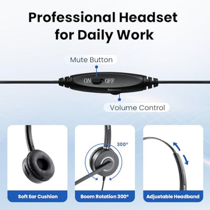 VT RJ9 Headset for Cisco-IP-Phones - Telephone Headset with Noise Cancelling Mic with Mute&Volume Control 7841,7861,7945G 7965G,7975G,8811,8851,8865(6800/6900/7800/7900/8800/8900/9900 Series)