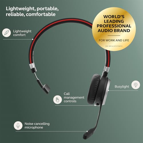 Jabra Evolve 65 SE Mono Wireless Headset - Bluetooth Headset with Noise-Cancelling Microphone, Long-Lasting Battery, and Dual Connectivity - MS Teams Certified, Works with All Other Platforms - Black - size: MS Teams, style: Mono